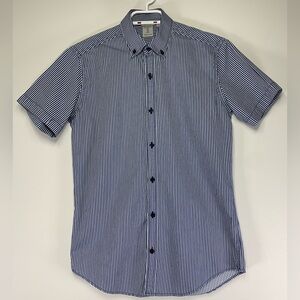 Tristan Men's Fitted Short Sleeve Button‎ Down Shirt Blue White Stripe XS